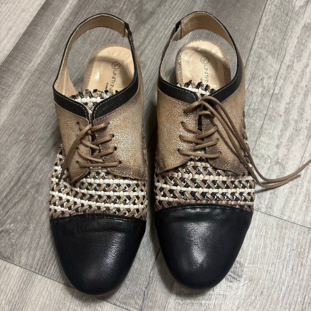 Unity In Diversity Oxford Black Gold Metallic Open Back Flats Size 39 U.S. 8.5